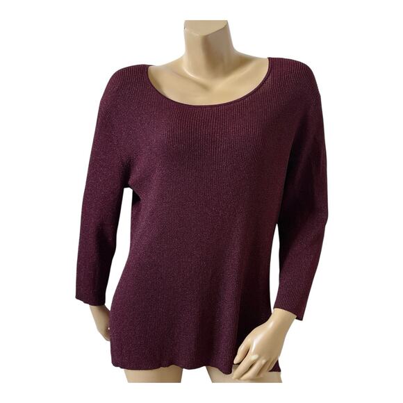 COLDWATER CREEK Womens Plus Size 1X Sparkly Burgundy Ribbed Stretch Knit Shirt - Picture 1 of 7